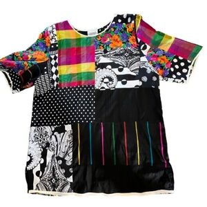Maggie Shepard Australian Designer Colorful Patchwork Tunic Top Silk Blend